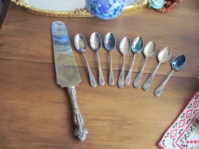 Cuchillo Floral Pastel Pastel Mango Esterlina Servidor 8 Cucharas Demitasse Lote Mixto Foto 1 de 4
