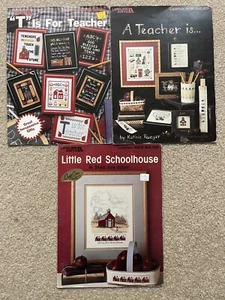 Leisure Arts Leaflet Lot Of 3 School Theme Counted Cross Stitch 653,612,2412 - Picture 1 of 4