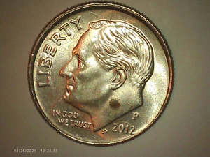 2012-P dime multiple errors, off-center, DDO+DDR, sharp rim, die chip - Picture 1 of 12