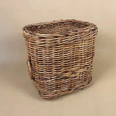 Vintage Storage Basket Woven Wicker Brown Wood Log Plant Pot Cover Blanket - Image 1 of 4