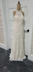 Melissa Sweet high neck lace ivory wedding dress Size 4  Style A125050161 - Picture 1 of 11
