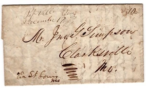 Paperville TN (Sullivan 1818-19) Stampless 1850 w/ Inside m/s "Hermitage" to MO - Picture 1 of 4