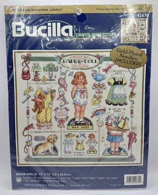 Kit Punto de Cruz Bucilla Muñeca de Papel Thea Dora Niña Vestido Sandy Orton 42670 - NUEVO Foto 1 de 4