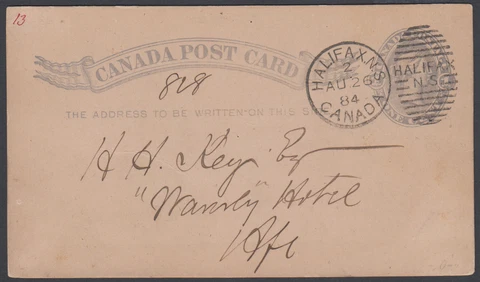 Halifax, Nova Scotia 1884 duplex cancel on locally addressed postcard Cover