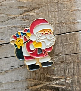Vintage Christmas Santa Gold Tone Red White Enamel Brooch Pin Super Cute! - Picture 1 of 7