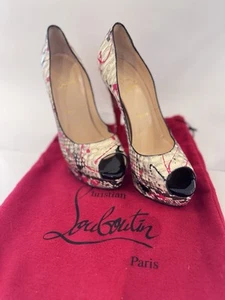 Christian Louboutin Lady Peep 150 Black Fuchsia Python Heels Size 39 Free Ship! - Picture 1 of 7