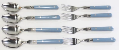 (8) Lote de cubiertos Washington Forge Mardi Gras azul cielo mango de plástico Foto 1 de 3