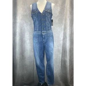 Guess Layla Blue Denim Jumpsuit Damen Gr. XL Ärmellos V-Ausschnitt Neu Mit Etikett - Bild 1 von 9
