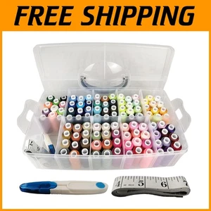Premium 100 Color Sewing Thread Bundle with Scissors & Tape Measure - 250 Yards - Picture 1 of 7