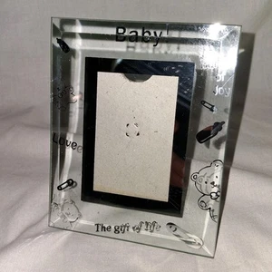 3.5" Baby Glass Photo Frame, Frame Measures 4x5" Silver Accent - Picture 1 of 2