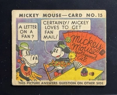 Tarjeta de goma de Mickey Mouse 1935 R89 - principios de Disney #15 tipo 1 Minnie Foto 1 de 2