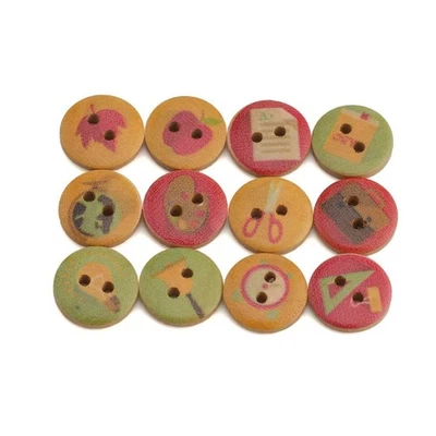 50PCS Painted Stationery Theme Wood Buttons for Sewing, Scrapbooking Decor 15mm - Image 1 of 4