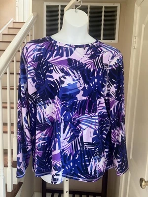 NWT LL Bean Purple Tropical Print Sunsmart UPF 50 Sun Swim Shirt Womens 3X - Image 1 of 4