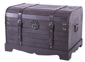 New Vintiquewise Antique Style Black Wooden Steamer Trunk, Coffee Table - Picture 1 of 6