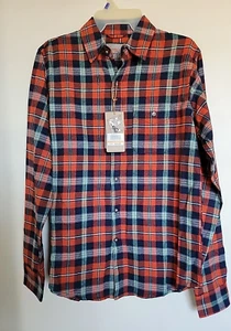 Neu mit Etikett Hawke Co Flanellhemd mit Knopfleiste Herren Small Langarm orange marineblau kariert - Bild 1 von 3
