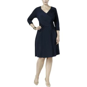 NY Collection Plus 1X Vestido Azul Marino Cuello en V Pulóver Frontal Crossover Línea A Nuevo con Etiquetas $70 - Imagen 1 de 4