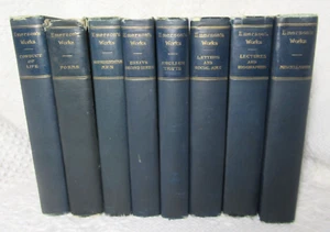 Emerson's Works 1886 and 1887, 6" Blue Cover, Riverside Press 8 Volumes - Picture 1 of 15