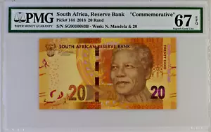2018 South Africa 20 Rand Pick# 144 Commemorative Wmk: Mandela PMG 67 Superb Gem - Picture 1 of 2
