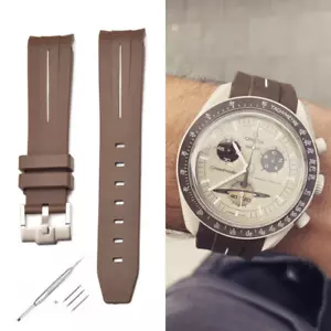 BROWN "MISSION TO" RUBBER WATCH STRAP OMEGA MOON SWATCH MOONSWATCH - Picture 1 of 4