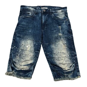 Smoke Rise Men's Denim Jeans Shorts Acid Wash Paint Distressed Y2K Grunge Sz 34 - Picture 1 of 8