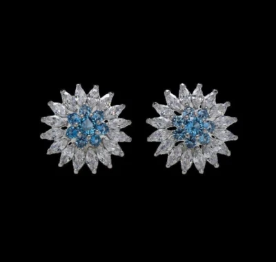 925 Sterling Silver 5mm Light Blue & White Sapphire 3/4'' Earrings Gemstone - Image 1 of 2