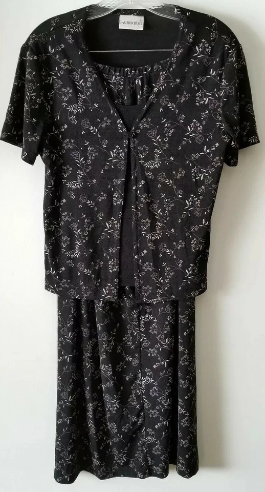 Blusa y falda larga con flores blancas y negras de 2 piezas de moda Bug para mujer  Foto 1 de 4