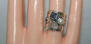 Silpada Silver NIB Pearl, Kyanite & Moonstone Summer Sky Cuff Ring R4564 Size 5 - Picture 1 of 8