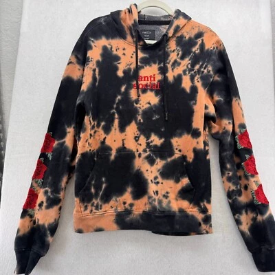 Rue 21 Anti Social Tie Dye Hoodie Rose Embroidered Sleeves Pullover Small - Image 1 of 4