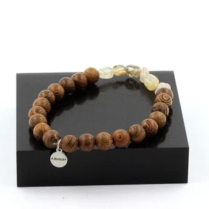Stones And Minéraux. Bracelet Quartz To Rutile Golden From Brazil + Wood Beads - Picture 1 of 6