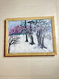 "Pintura al óleo original paisaje de invierno firmada por SIR 17,75"" X 13,5"" sin marco de colección" - Imagen 1 de 3