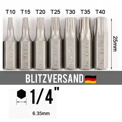 Torx Bits T10 T15 T20 T25 T30 T40 Bit Set Sortiment CR-VT Bit-Satz Biteinsatz - Bild 1 von 2