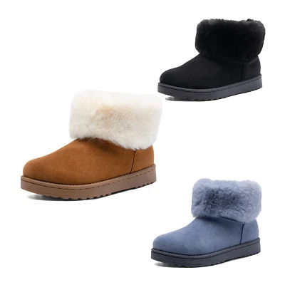 Women's Suede Snow Boots Faux Fur-Lined Fluffy Collar Slip-On Platform sole - Image 1 of 4