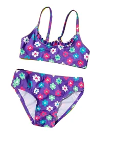 NWT GIRLS size 7 PURPLE FLASHY BOHEMIAN FLOWER PRINT RUFFLE FRILL BIKINI - Picture 1 of 3