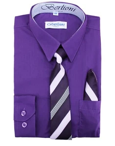 Berlioni Italy Toddlers Kids Boys Long Sleeve Dress Shirt Set With Tie & Hanky - Picture 1 of 27
