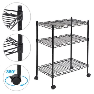Durable Shelving Storage Unit 2" Wheel Casters Steel Organizer Wire Rack 3-Shelf - Picture 1 of 12
