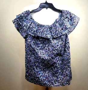 NUEVO CON ETIQUETAS MICHAEL KORS Delicado Flor Hombro Descubierto Algodón Gasa Top Talla S $88 - Imagen 1 de 12