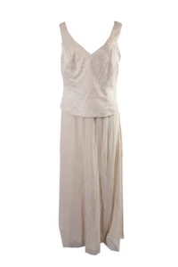 Alex Evenings Beige Sleeveless Jacquard Popover Chiffon Gown 14 - Picture 1 of 3
