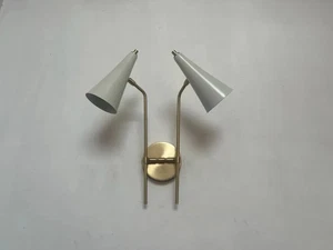 Wall Sconces Lamp 2 Holder Light Mid Century Handmade White Shade And Brushed - Picture 1 of 9