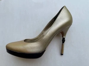 Gucci Platform High Heels Golden Leather Bamboo Sz EUR 36.5 - Picture 1 of 24