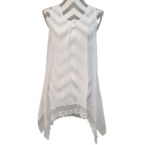 Sleeveless Gauze Tunic Top Lace Trim Sheer White Cottegecore Peasant Edwardian - Picture 1 of 6