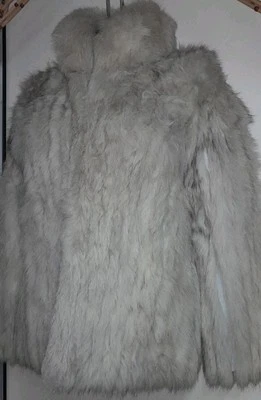 Vtg 70s 80s Disco Silver White Fox Fur Cropped Leather Shawl Lined Jacket Coat M - Image 1 of 4