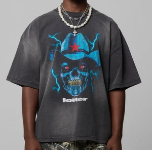 Loiter Men's Chrome Cowboy T-Shirt Tee in Vintage Charcoal Size M NWT - Picture 1 of 5
