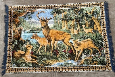 Vintage Deer Buck Large Tapestry Wall Hanging Rug Decor 50X70 Forest Nature - Image 1 of 2