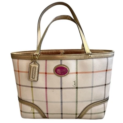 Coach Peyton Small Tattersall Plaid Tote F48586 Purse - Image 1 of 4