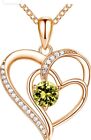 Heart Necklace for Women, 18K Gold Over 925 Sterling Silver Peridot August
