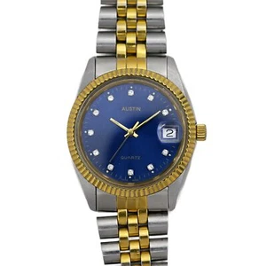 Austin Presidential Fluted Bezel Quartz Blue Dial Men's Vintage Watch 35mm - Picture 1 of 10