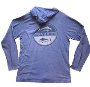 Salt Life Sweatshirt Adult Large Heather Navy Live Salty Lightweight Hoodie Mens - Picture 1 of 9