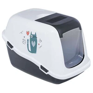 Haubentoilette Katzentoilette Katzenklo mit großer Klappe und Dekor 57x39x41 cm - Bild 1 von 13