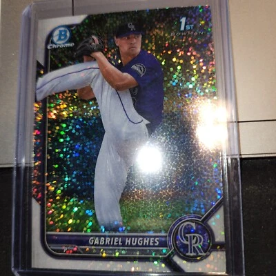 2022 1ST BOWMAN DRAFT CHROME SPECKLE REFRACTOR BDC-151 GABRIEL HUGHES RC-ROCKIES - Image 1 of 3