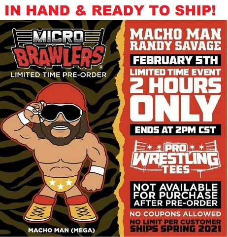 MACHO MAN RANDY SAVAGE MICRO BRAWLER MEGA YELLOW PRO WRESTLING CRATE WWF WWE WCW Cover